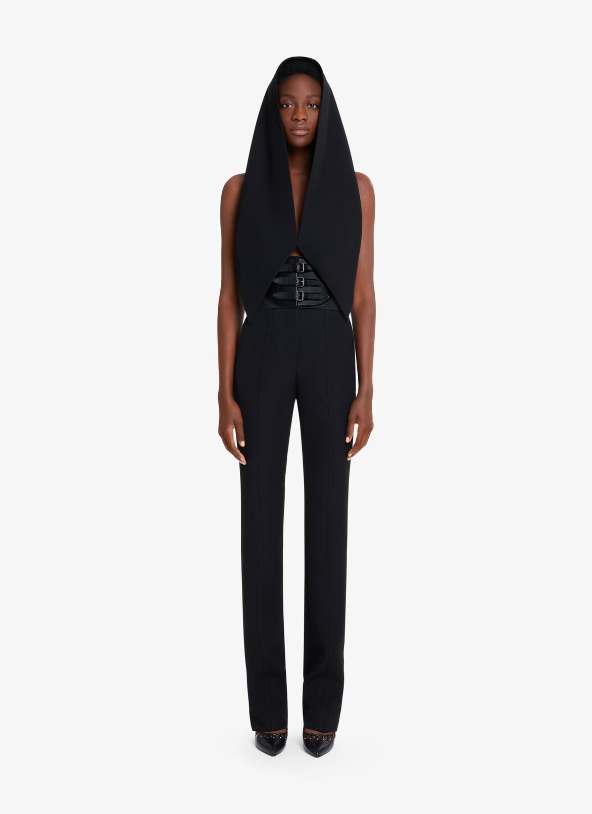 WOOL GABARDINE HOOD ALAÏA BLACK WOOL GABARDINE HOOD
